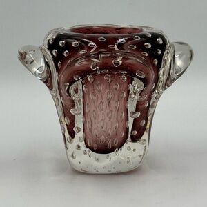 Murano Purple & Clear "Bullicante" Controlled Bubble Art Glass Candle Holder